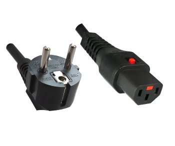 Power cable Europe CEE 7/7 90° to C13, 1mm², with lock, black, length 2.00m